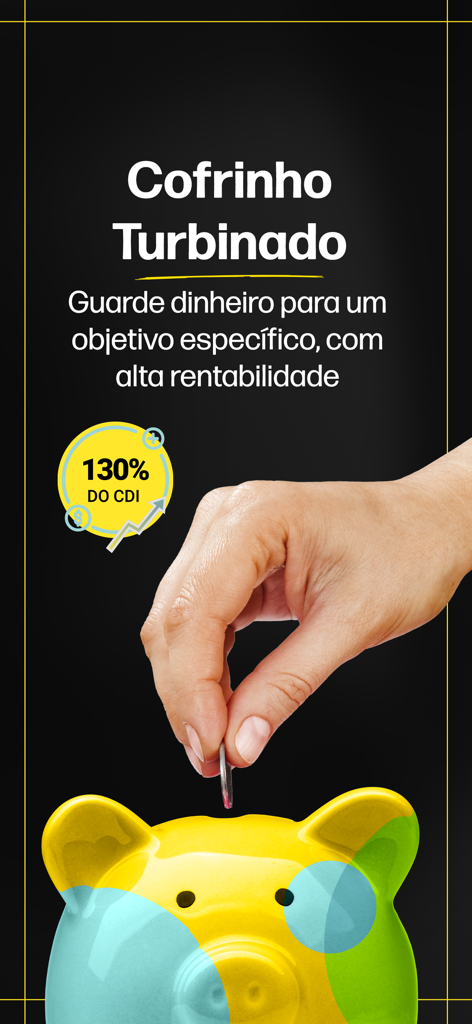 Banco PagBank promotional screen for Cofrinho Turbinado feature with high CDI yield