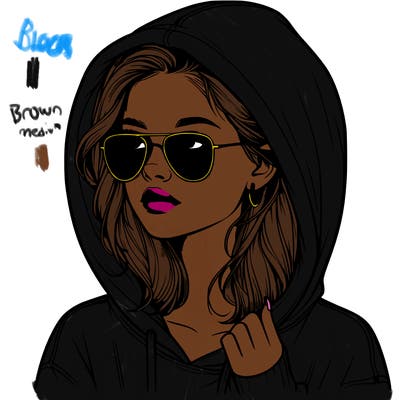 realistic teenage girl, wearing a hoodie and sunglasses