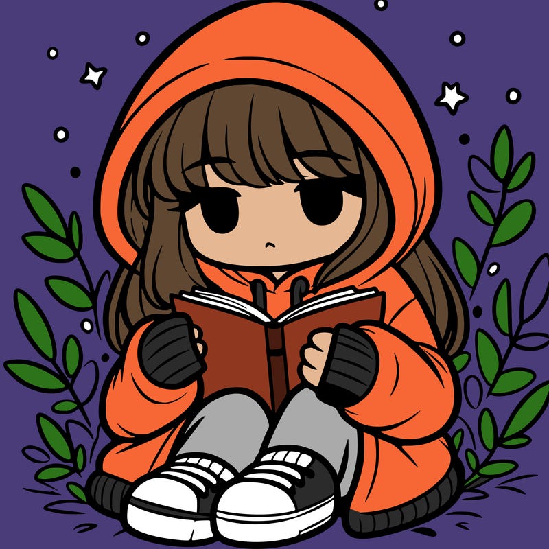 girl in oversized hoodie reading a book