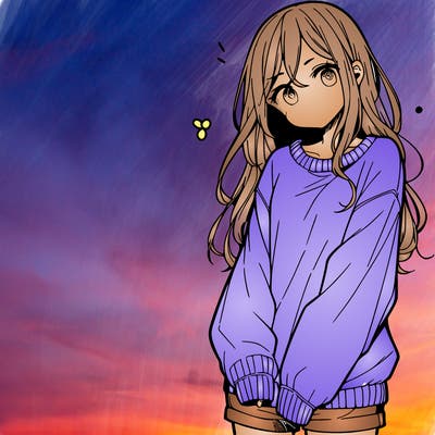 manga teen girl  in a sweater and baggy pants