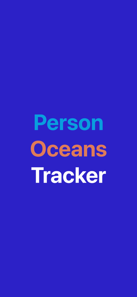 Intelly - Smart Shower Tracker - Texte indiquant Person Oceans Tracker sur fond bleu uni pour l'application de douche intelligente Intelly