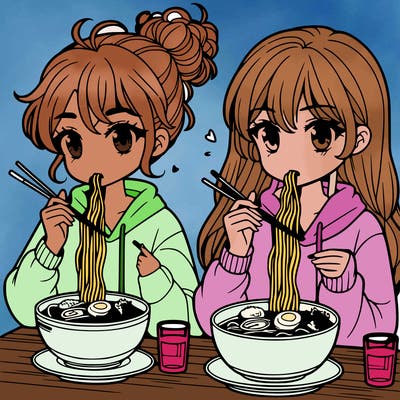 girls eating ramen