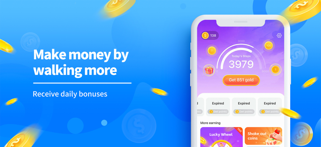 Walk Earn: Make Money - Walk Earn app screen showing step tracking and rewards for walking more