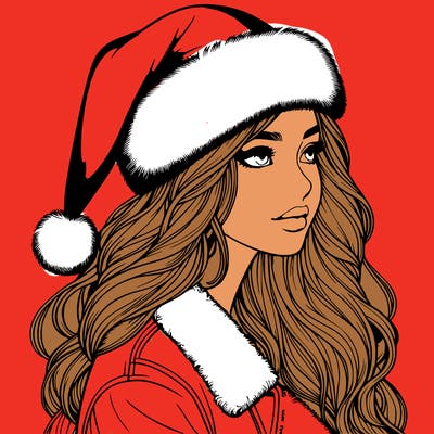realistic girl in santa hat