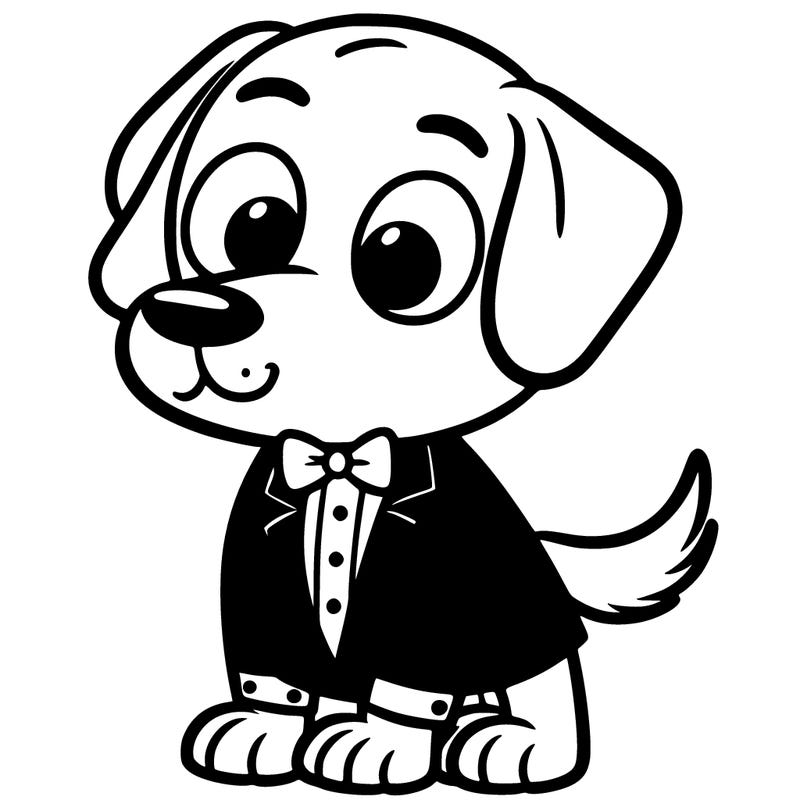 a dog wearing a tuxedo