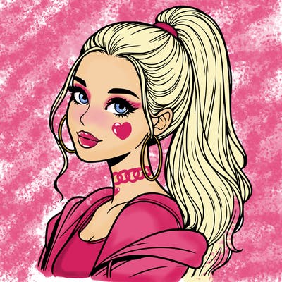 realistic girl with a high ponytail