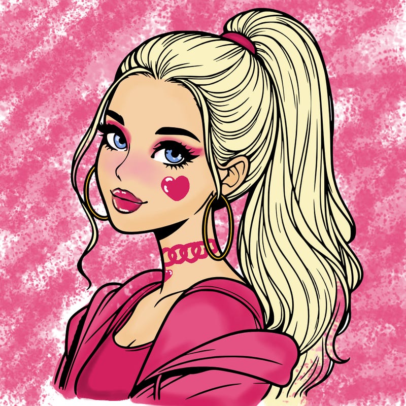 realistic girl with a high ponytail