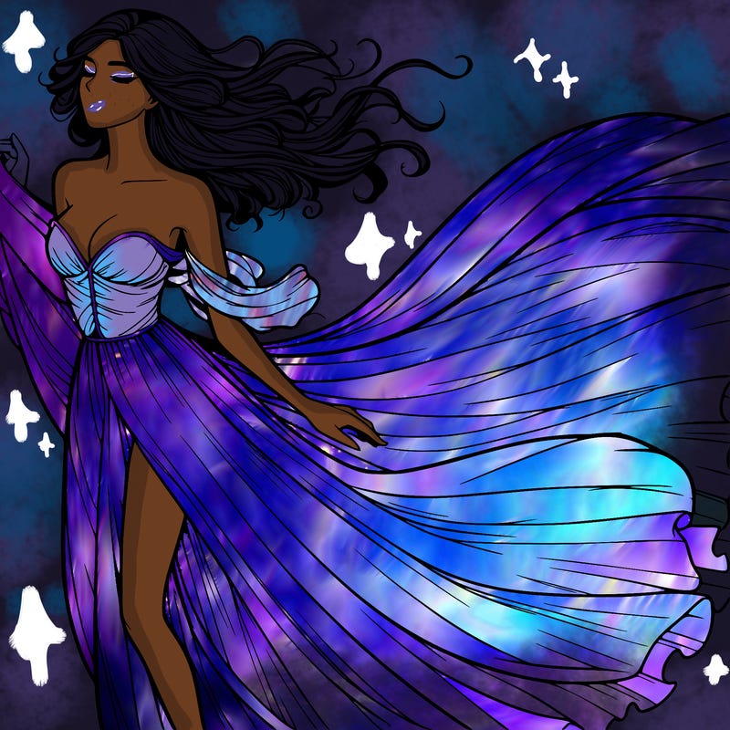 realistic woman in dress flowing the the wind