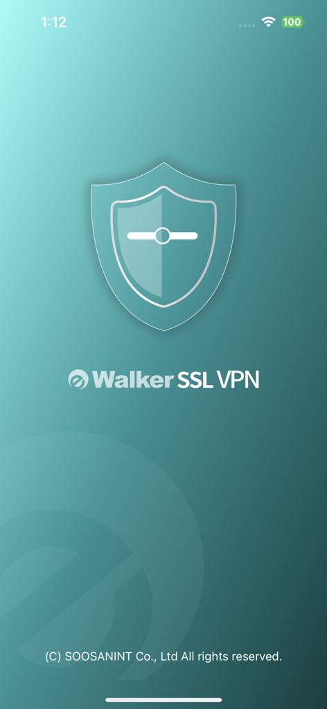 eWalker SSL VPN - Splash screen for the eWalker SSL VPN app displaying a security shield icon and the company copyright