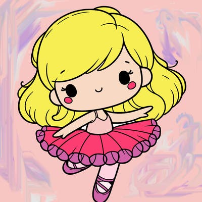 a girl dancing in a tutu and ballet slippers cartoon style
