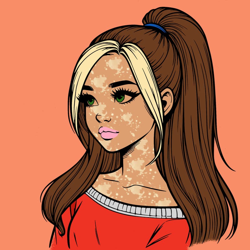 realistic girl with a high ponytail