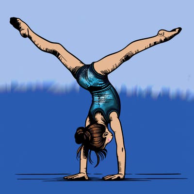 realistic gymnastic hand stand girl in four splits
