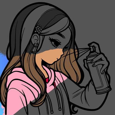 a realistic girl spray painting