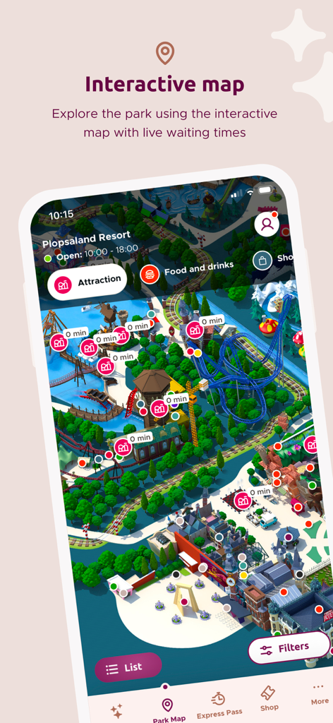 Plopsaland Resort Belgium - Plopsaland Resort Belgium app interactive map with live waiting times for attractions