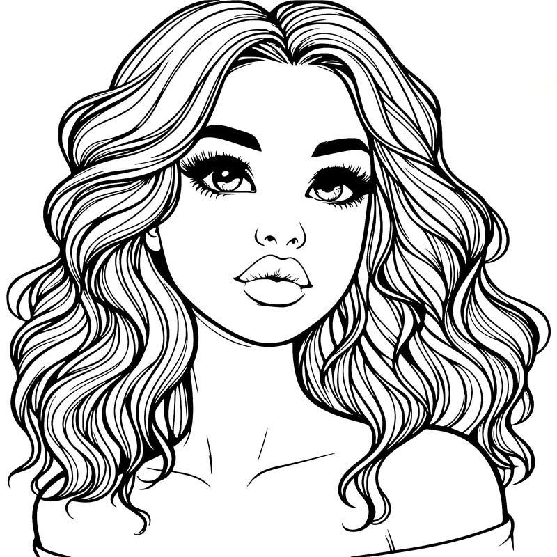 realistic girl with wavy hair and lips