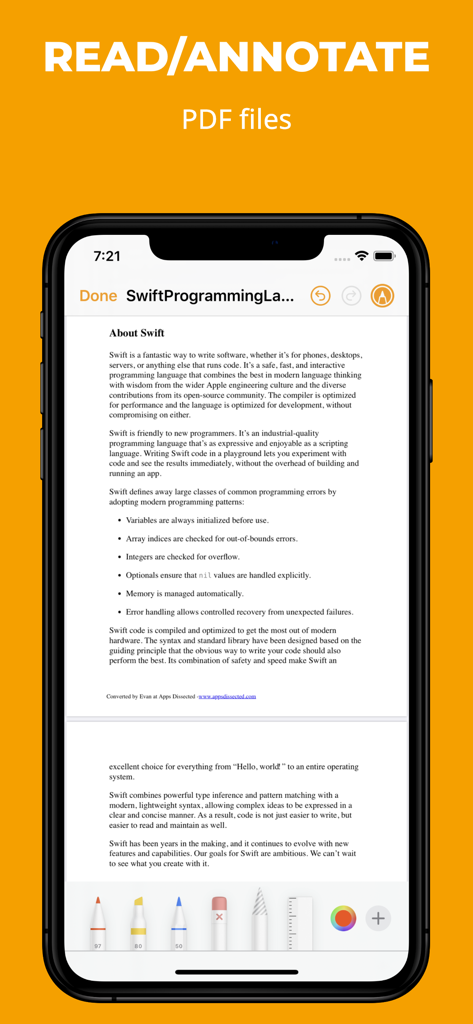 Interfaz mostrando las funciones de lectura y anotación de PDF en la app fGet