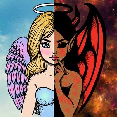 realistic angel half demon