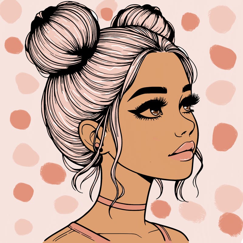 realistic girl with buns on the top of her head