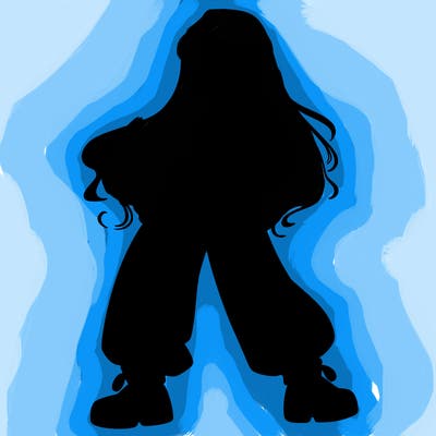 girl in baggy pants crop top and long hair