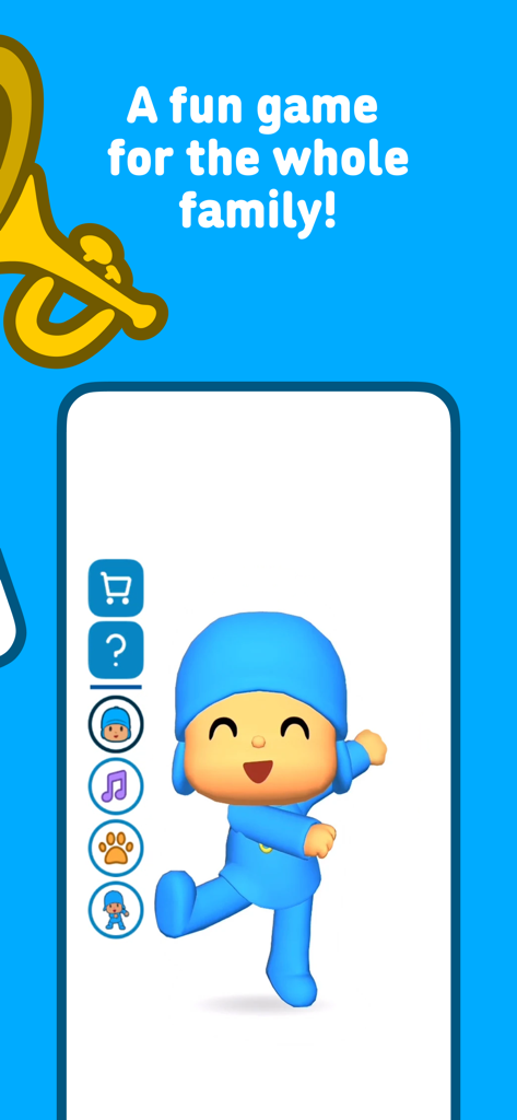 Talking Pocoyo - Personaje de Pocoyó bailando en un divertido juego familiar en la pantalla de un smartphone