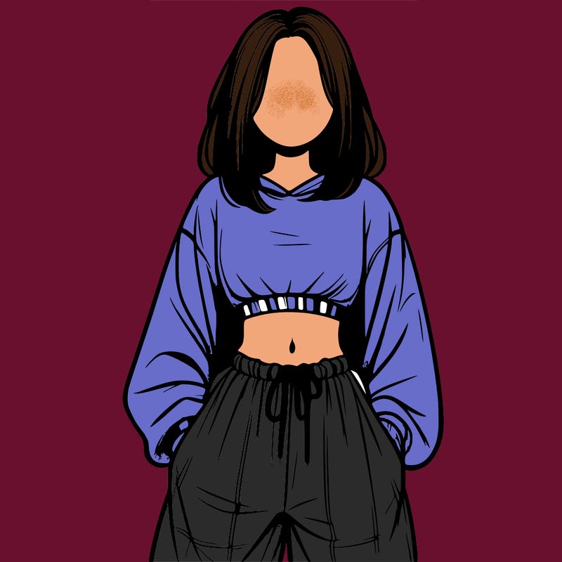 realistic girl faceless with baggy pants and a crop top