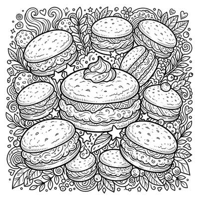 Indulge your artistic sweet tooth with this delightful Whoopie Pies coloring page, perfectly designed for creative teens. Explore a detailed world of soft cookies and creamy fillings, waiting for your unique color palette.