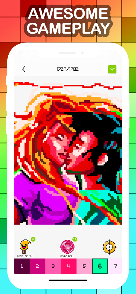 Magico: Fun Pixel Art Coloring - Magico app gameplay screen showing a pixel art illustration being colored by numbers with special tools