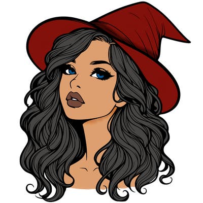 realistic witch girl with wavy hair and lips