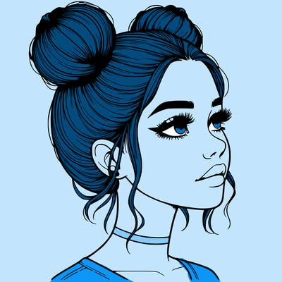 realistic girl with buns on the top of her head