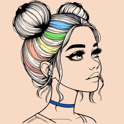 realistic girl with buns on the top of her head