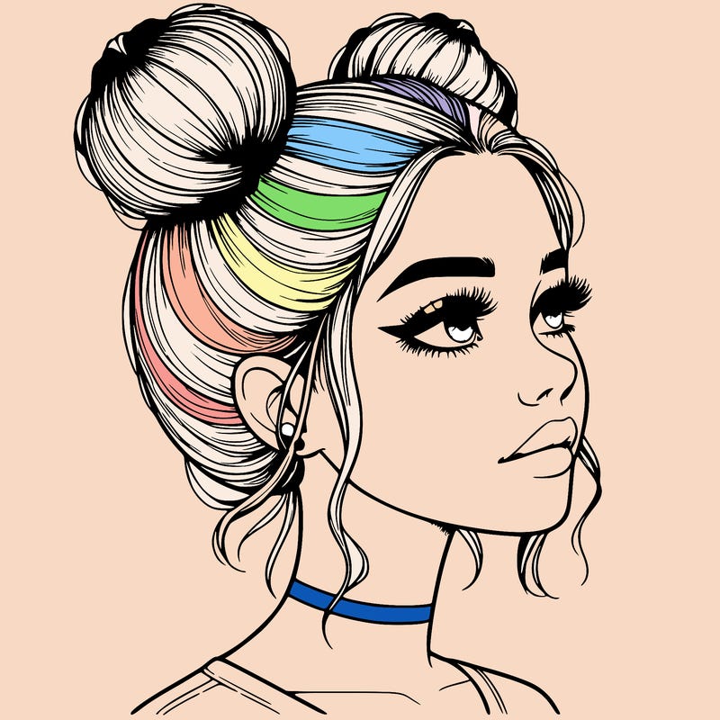 realistic girl with buns on the top of her head