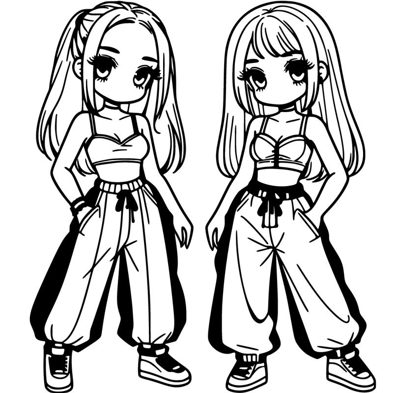 two girl's in crop top with baggy pants