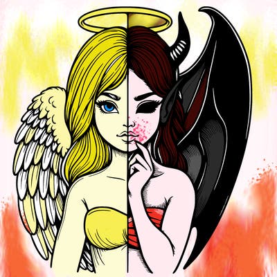 realistic angel half demon