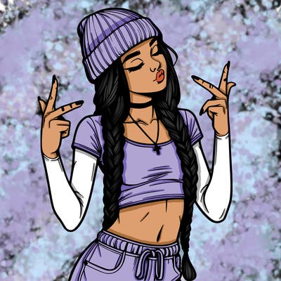 realistic teenage girl with braids and a beanie and crop top doing 🫶🏼