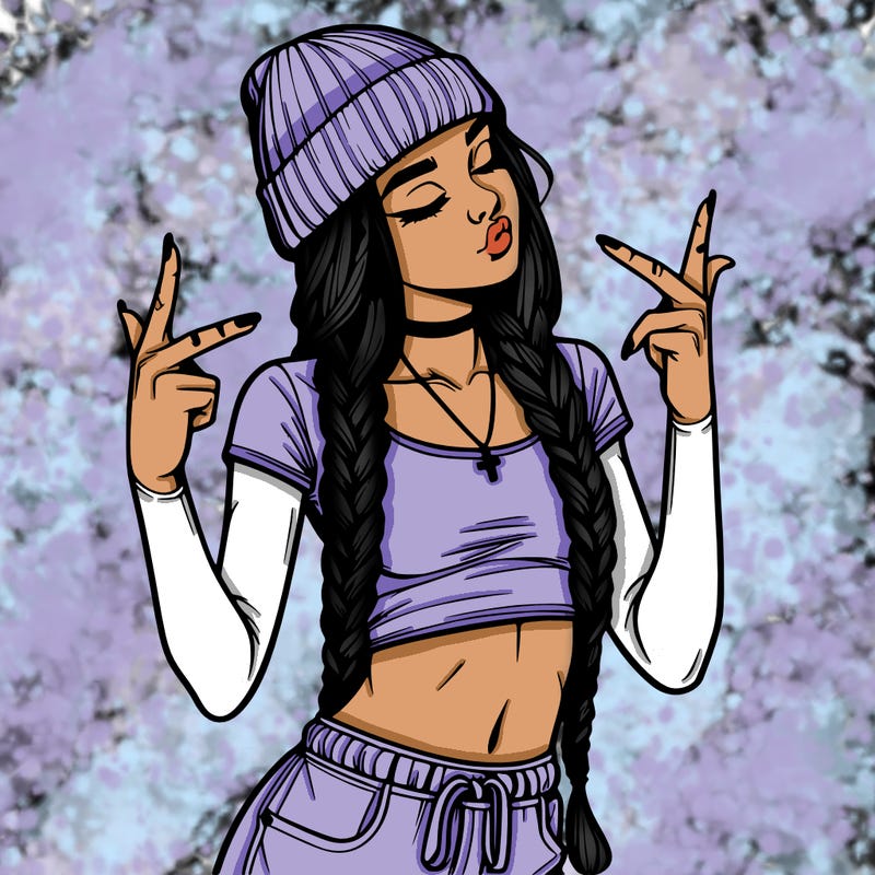 realistic teenage girl with braids and a beanie and crop top doing 🫶🏼