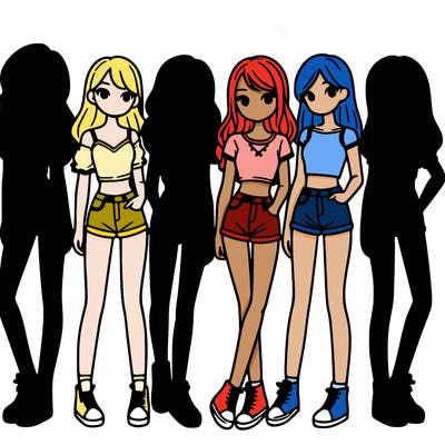 a group of girls wearing crop tops and shorts