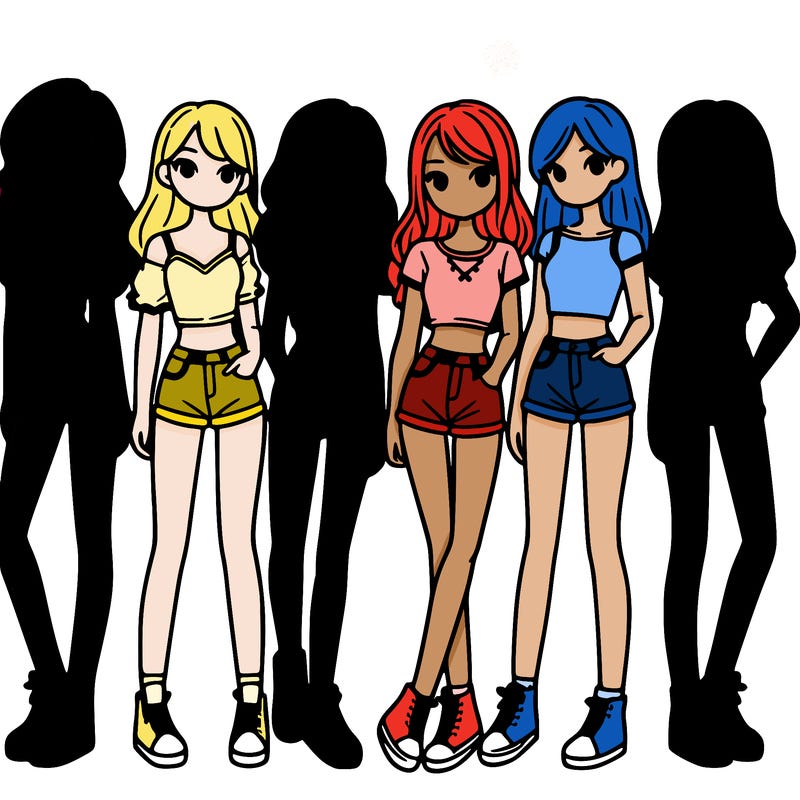 a group of girls wearing crop tops and shorts