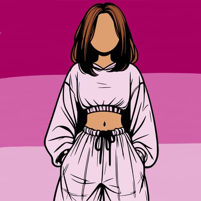 realistic girl faceless with baggy pants and a crop top