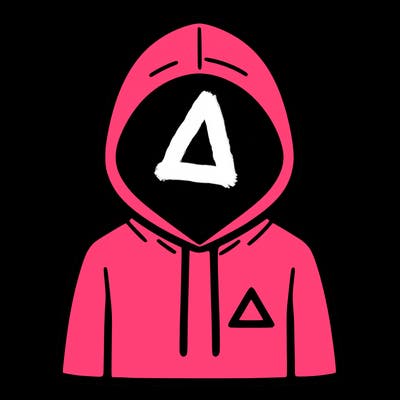 a person with non face waering a hoodie with a small triangle symbol