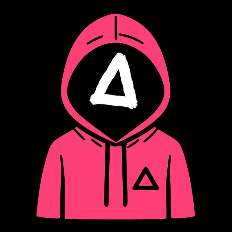 a person with non face waering a hoodie with a small triangle symbol