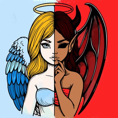 realistic angel half demon