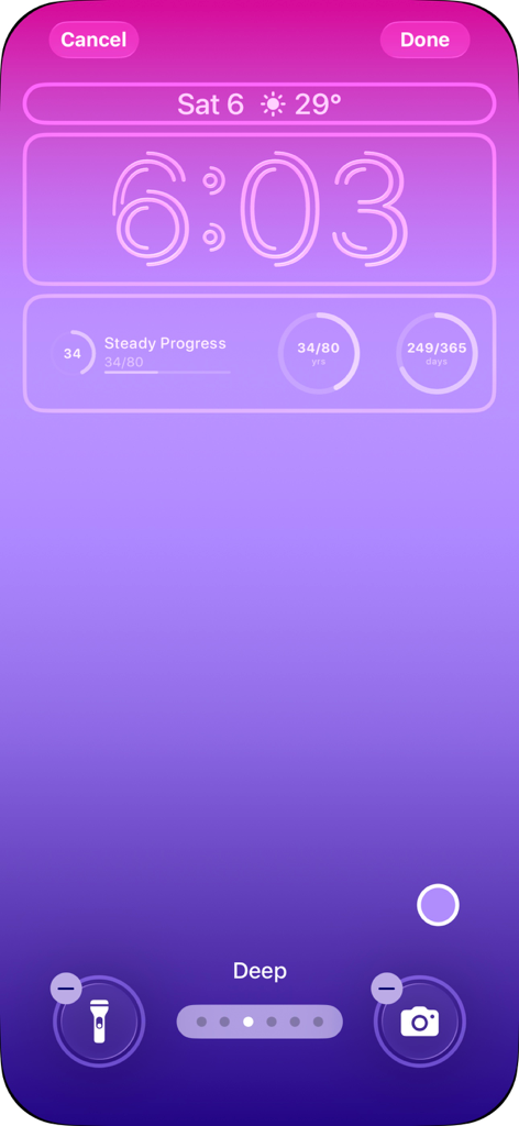 Life Countdown - Days Left - Pantalla de bloqueo de iPhone que muestra widgets de cuenta regresiva de vida y progreso
