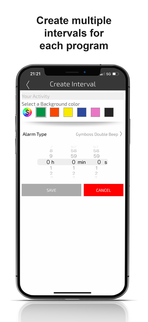 Gymboss Interval Timer - Gymboss app interface for creating custom workout intervals with time selection and color coding