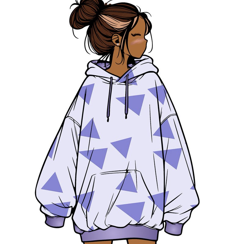 realistic girl with a oversized sweatshirt on and a bun