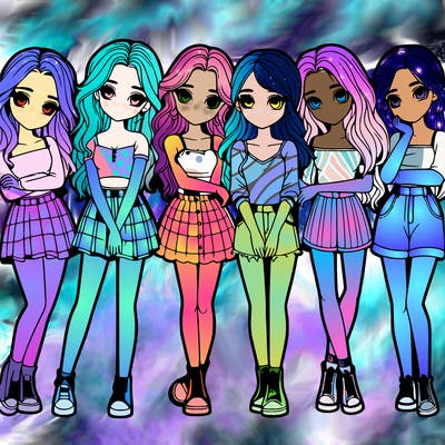 a group of girls realistic