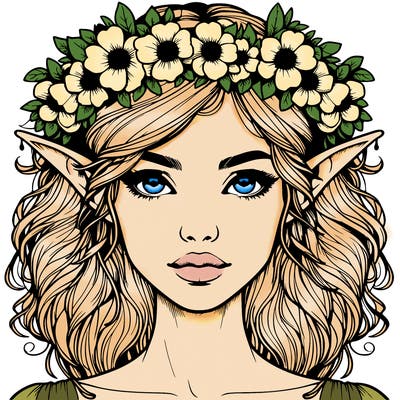 realistic female elf with flower crown