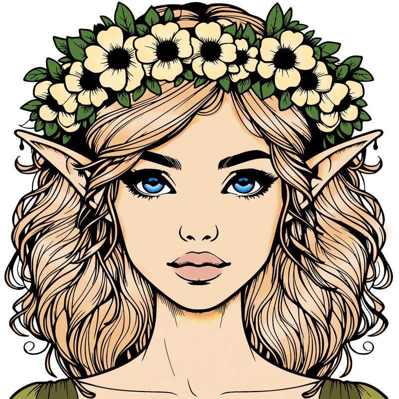 realistic female elf with flower crown