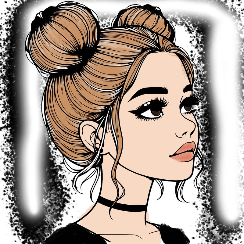 realistic girl with buns on the top of her head