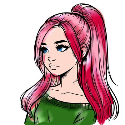 realistic girl with a high ponytail