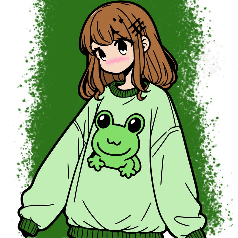 girl wearing frogging sweatshirt